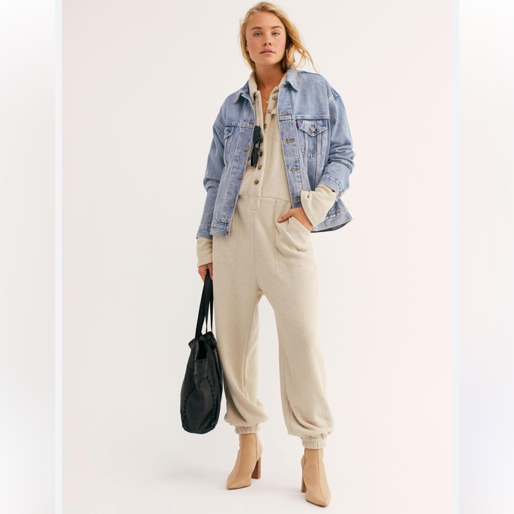 Free People Ride or Die Jumpsuit Cream White - Size Large